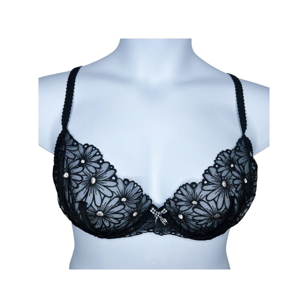 For Love and Lemons Lilou Embroidered Black Lace Bra sz XL * Victoria's Secret